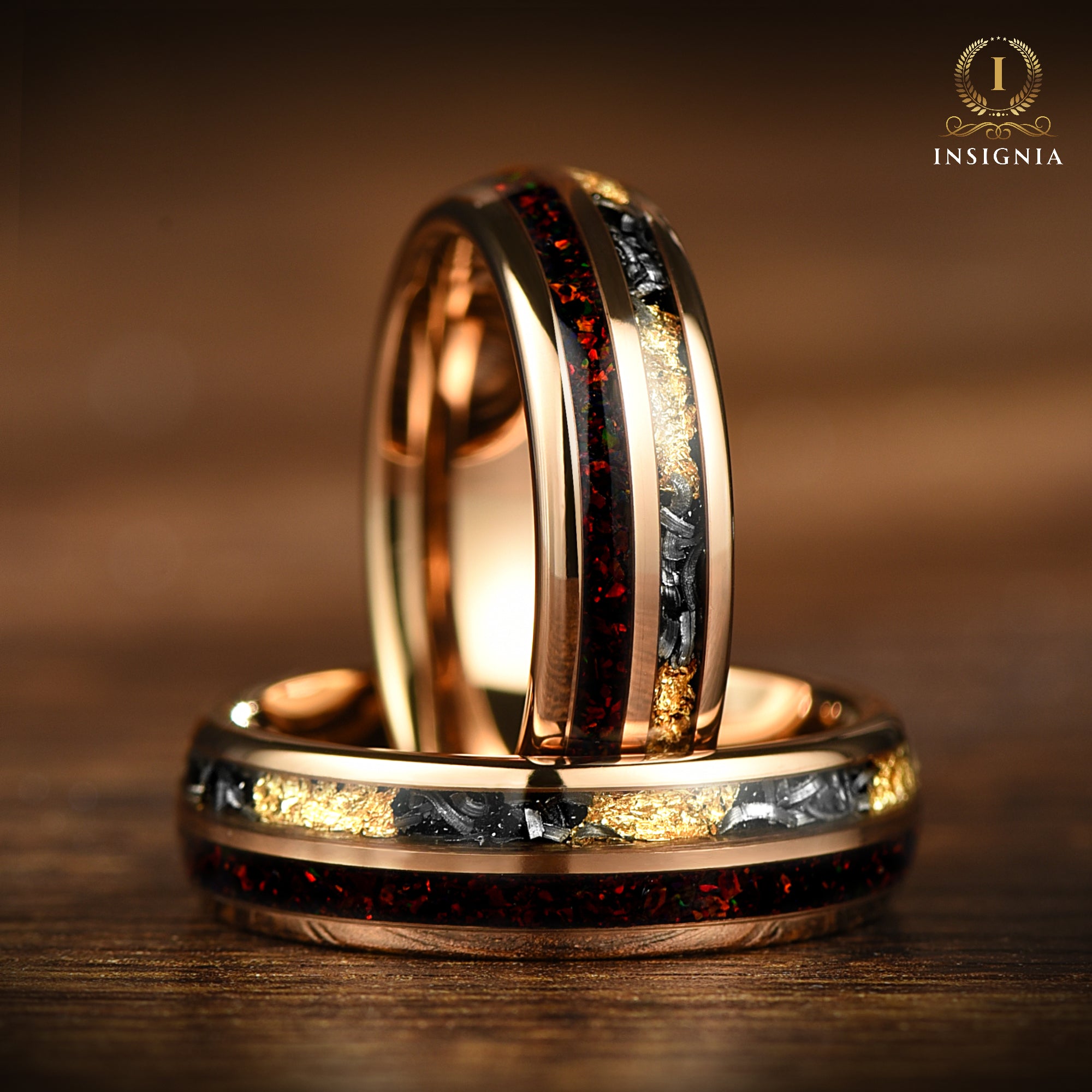 Wedding Rings Women Meteorite Profile View