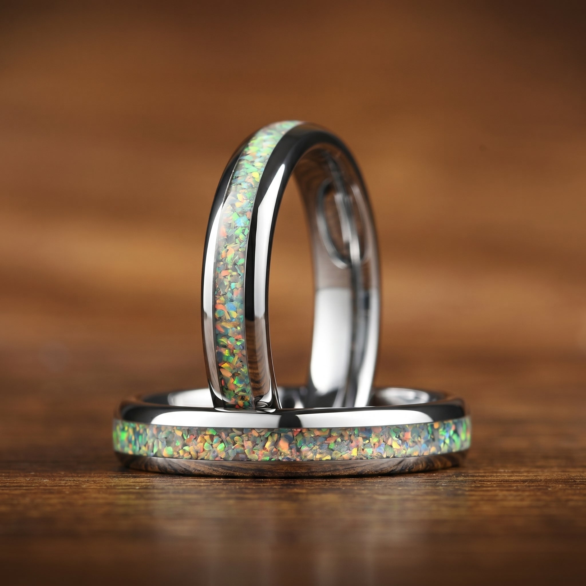 Wedding Women Band Silver Opal Close Up View