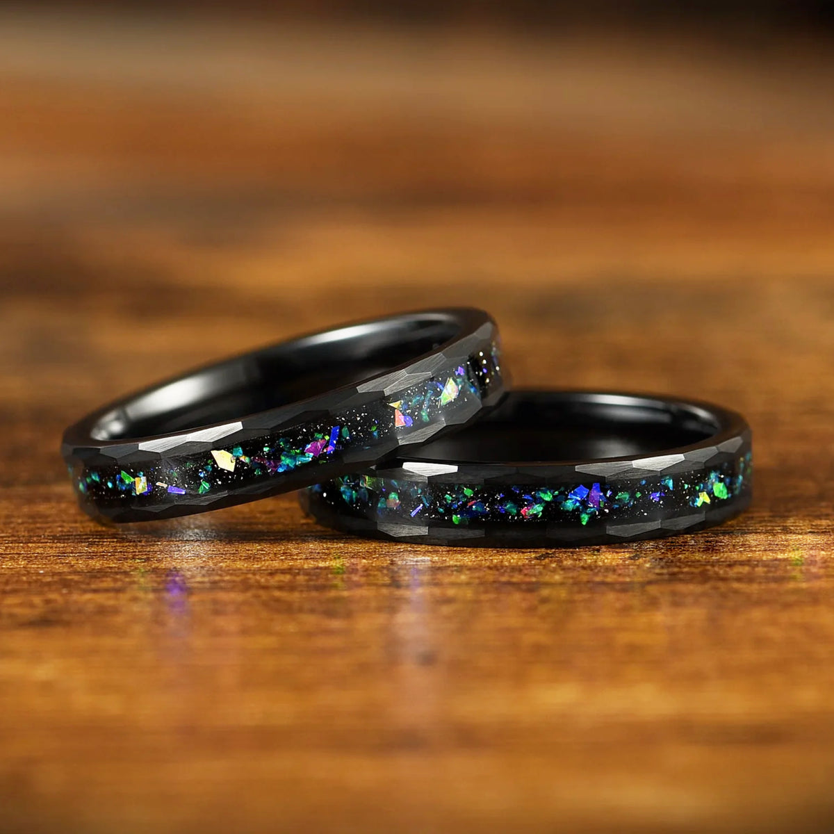 WEDDING RING SET HELIX NEBULA INSPIRED TUNGSTEN BLACK (8/4MM)