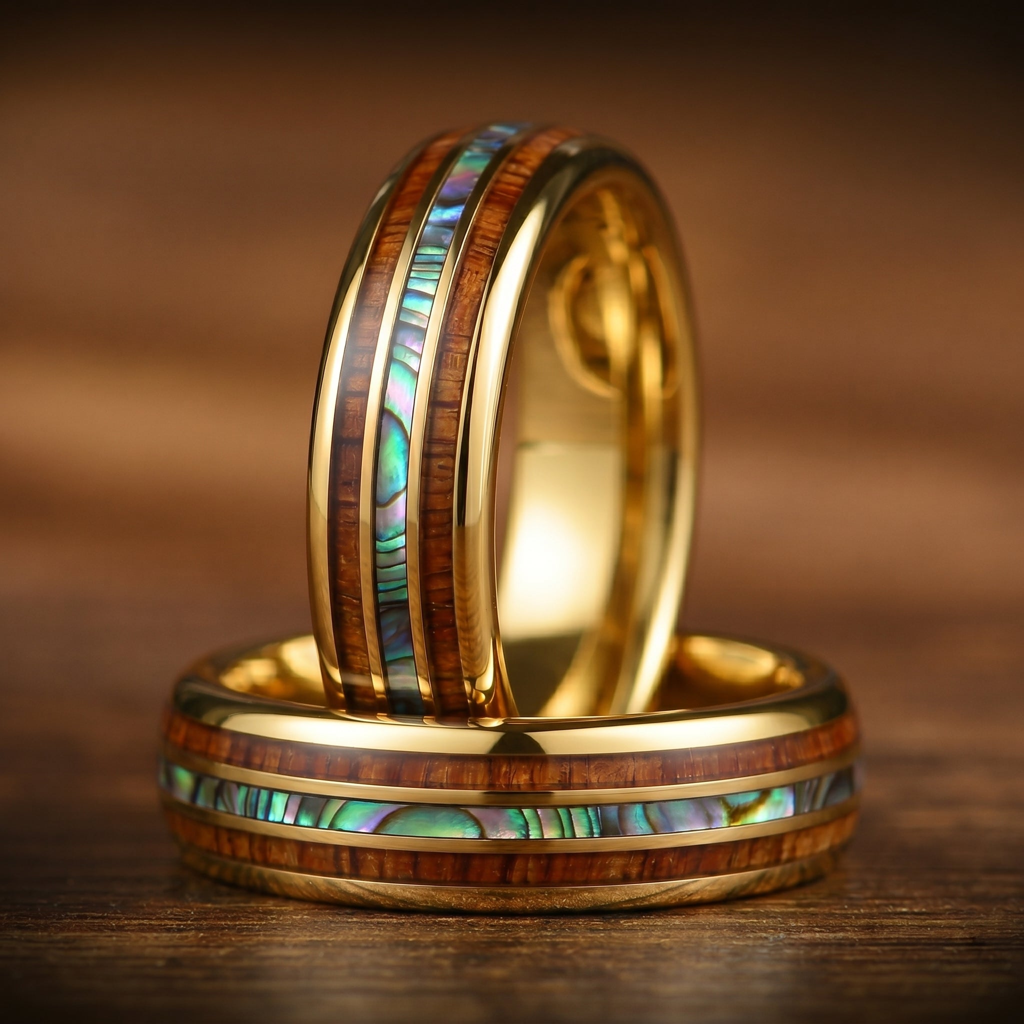 Women Wedding Rings Gold Wood Main View