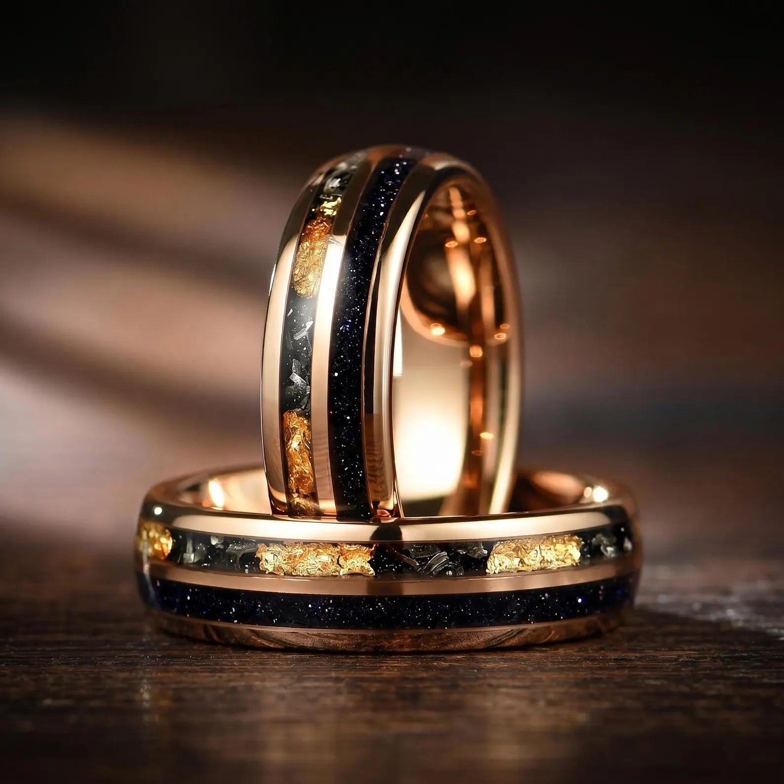 Womens Rings Wedding Meteorite Close Up View
