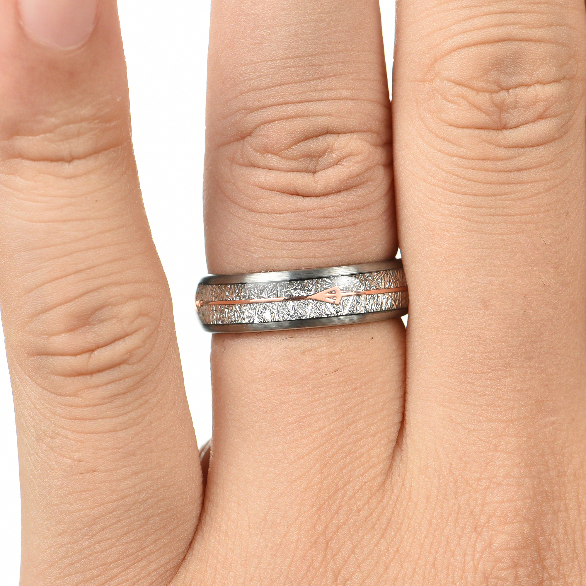 Womens Silver Ring with Meteorite on Hand View 