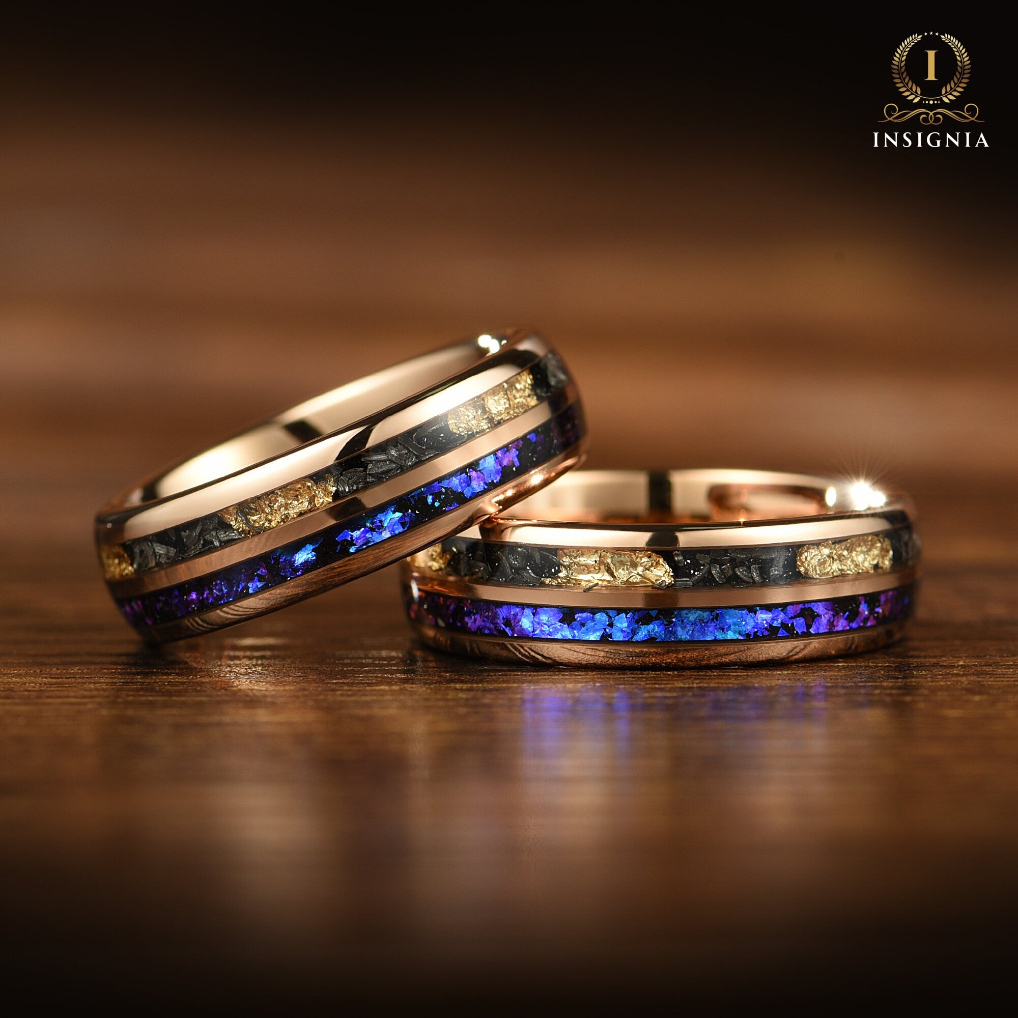 Unusual Womens Wedding Band Rings Rose Gold Real Meteorite