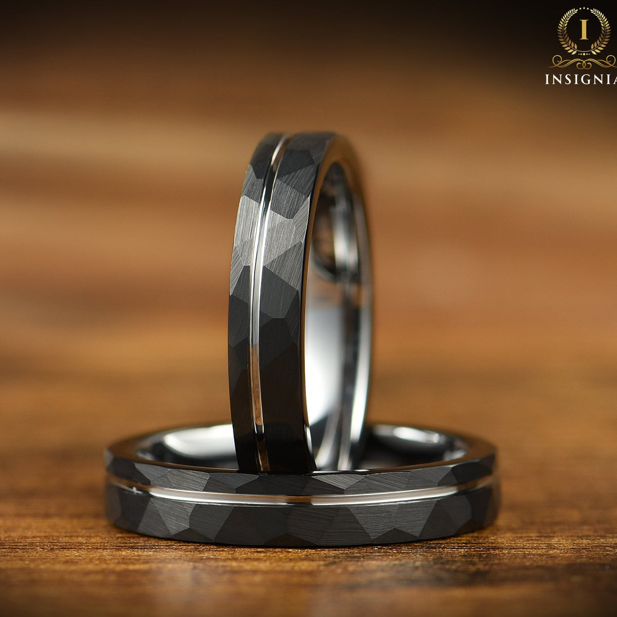 Womens White Gold Plated Hammered Wedding Band Main View