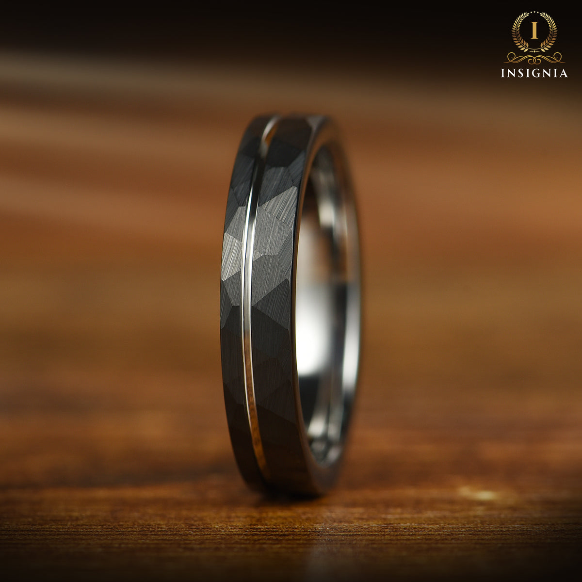 Womens White Gold Plated Hammered Wedding Band Vertical View