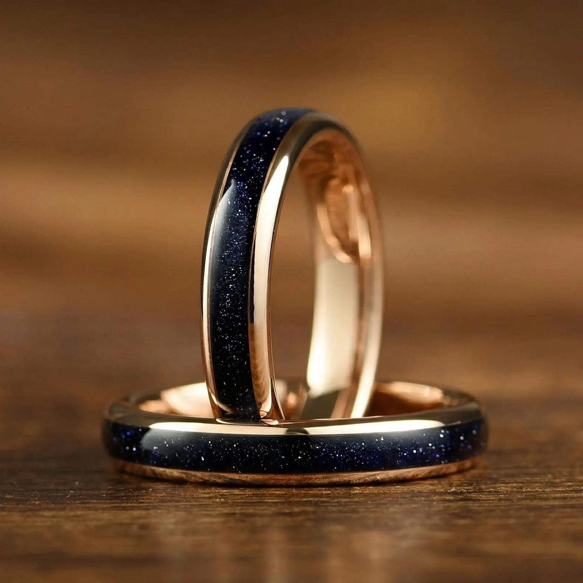 Womens Wedding Rings Rose Gold Tungsten Close Up View