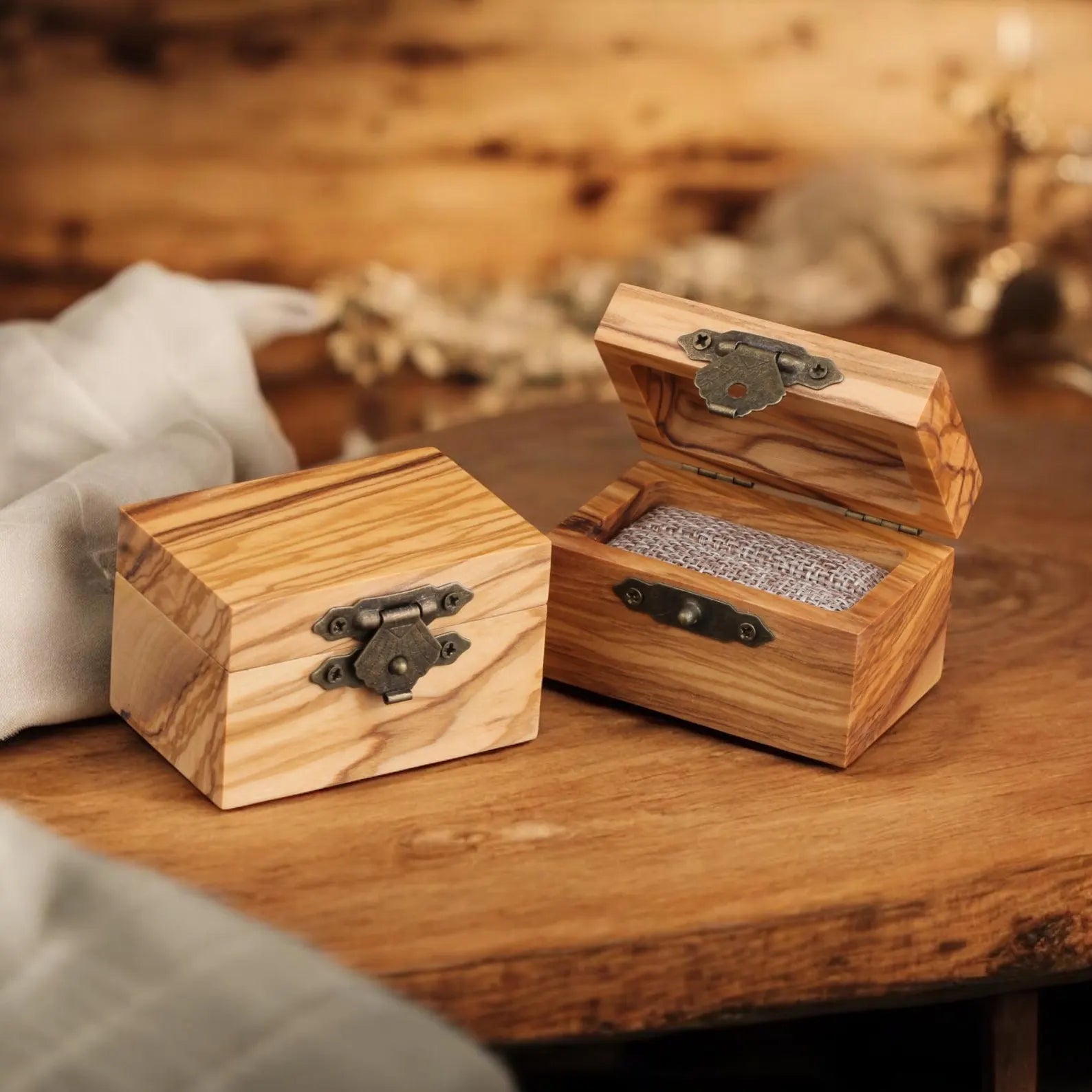 Handmade wooden ring box for wedding band, rustic gift box for engagement or wedding ring