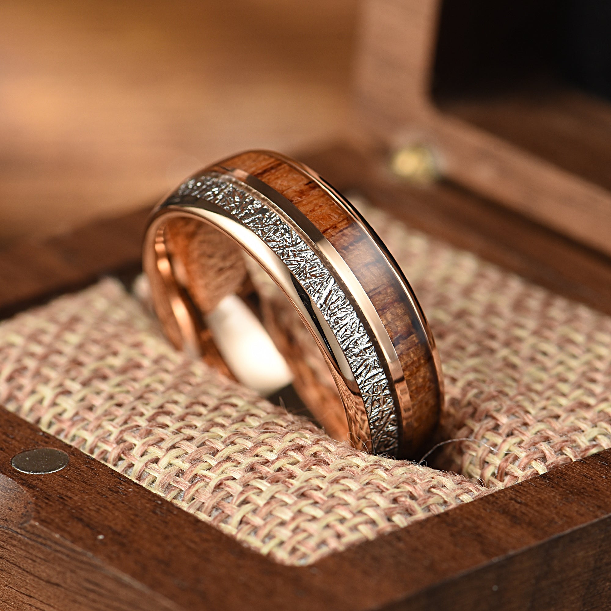 Personalised Wooden Rings Mens Unique Meteorite Wedding Band