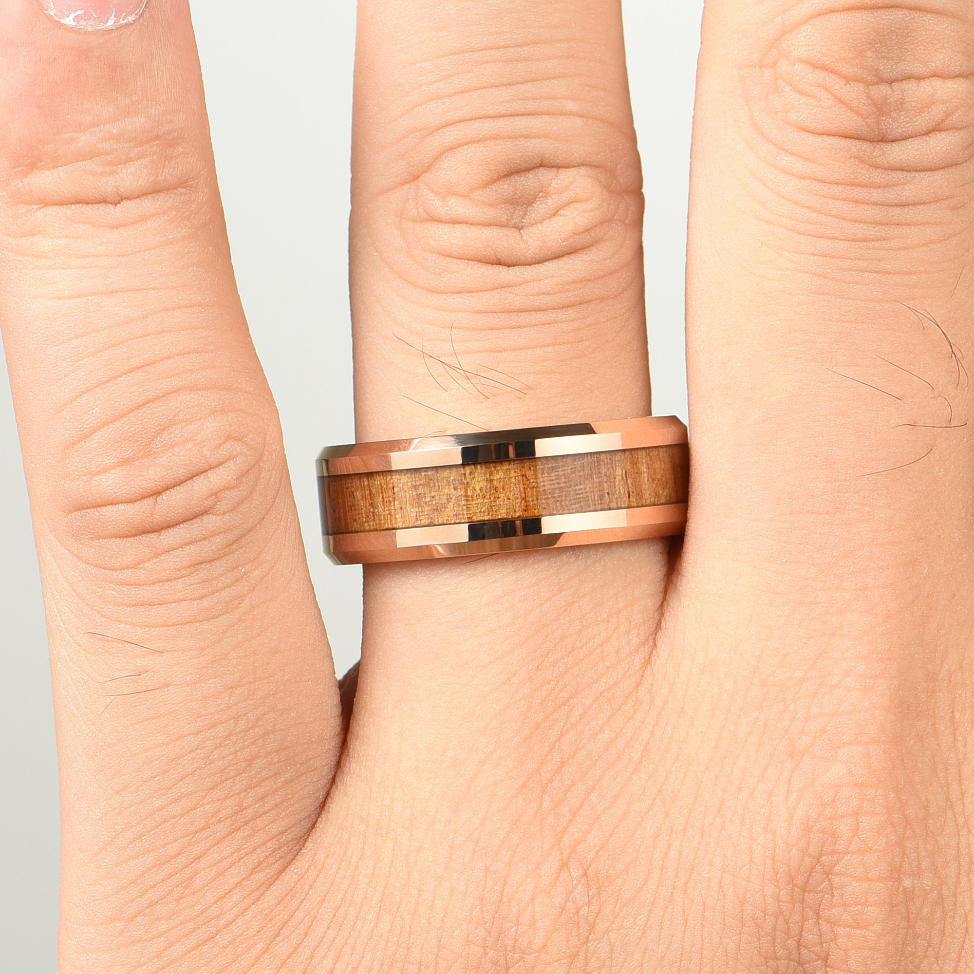 Wooden Wedding Rings Tungsten Hand View 